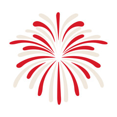 A red and white firework with a white background