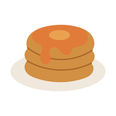 A stack of pancakes with syrup on top. The pancakes are stacked on top of each other and the syrup is dripping down the sides
