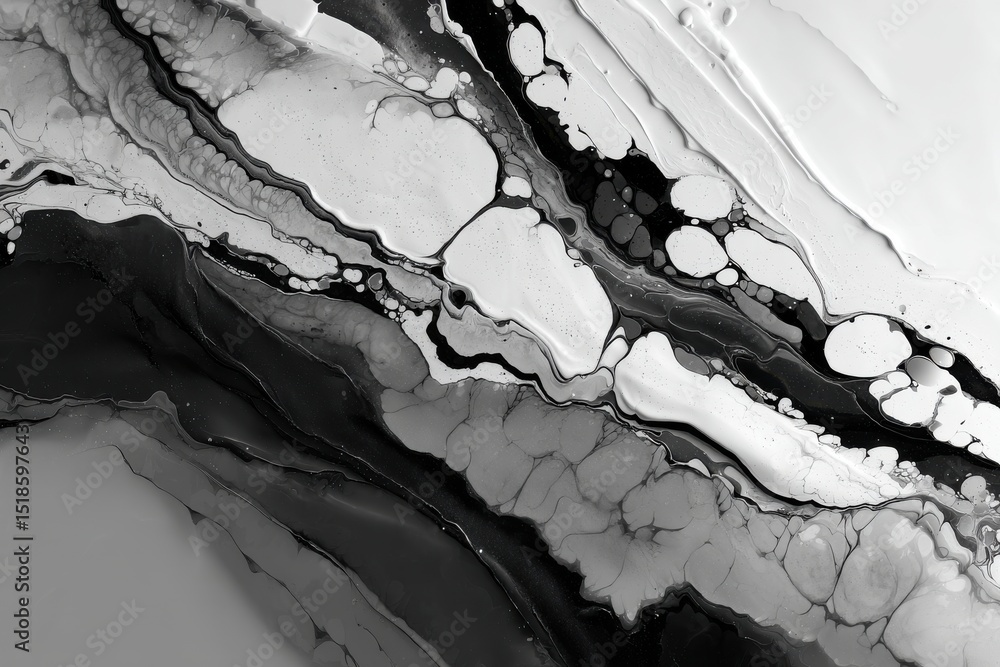 Poster abstract black and white fluid art painting featuring intricate patterns and swirling textures, crea