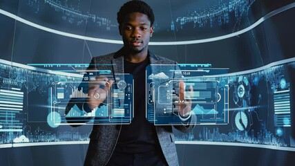 Digital technology, internet network connection, big data, digital marketing IoT internet of things. Man using modern computer surfing internet futuristic innovative technology backgrou. motion video. - Powered by Adobe