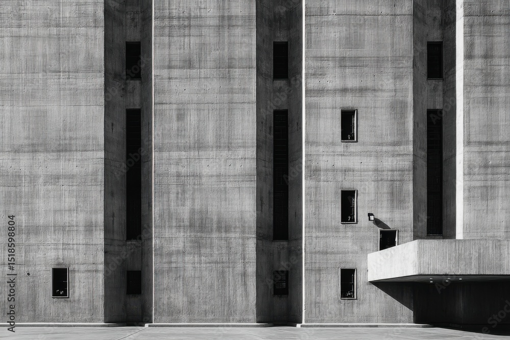 Poster the architecture of brutalist building facade with concrete walls and windows is a striking example 