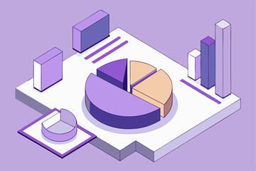 Data charts on purple background, pie and bar graphs, business or analysis concept, statistics and information, productivity and insight.