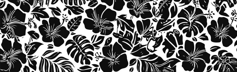 Classic and bold Hawaiian pattern featuring hibiscus flowers and tropical foliage. Generative Ai