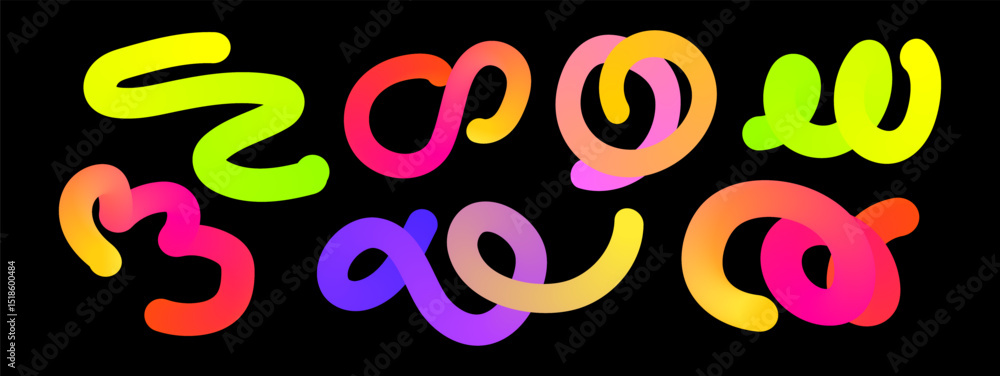Poster set of vector graphic elements. abstract shapes with smooth wavy lines, bright colors and gradient t