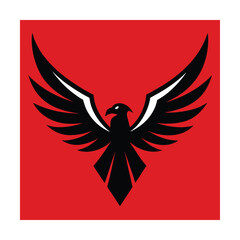 Majestic black eagle soaring red background logo design