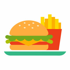 Burger with fries on a plate with lettuce.