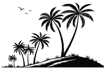 Fototapeta premium Palm tree shapes in various styles – tropical landscape and paradise decoration