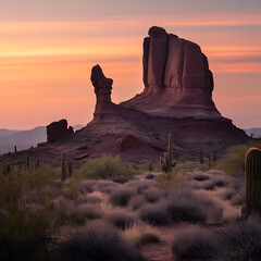Majestic red rock formations at sunset in the Arizona desert, capturing a scenic landscape.