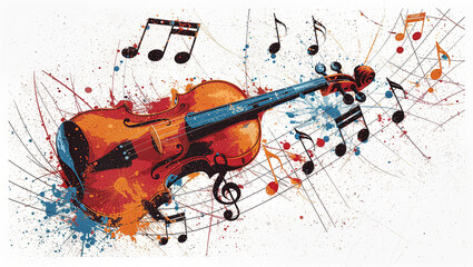 Abstract music illustration featuring a violin in vector style against an isolated white background highlighting the beauty of instruments perfect for sound and melody themed artwork.