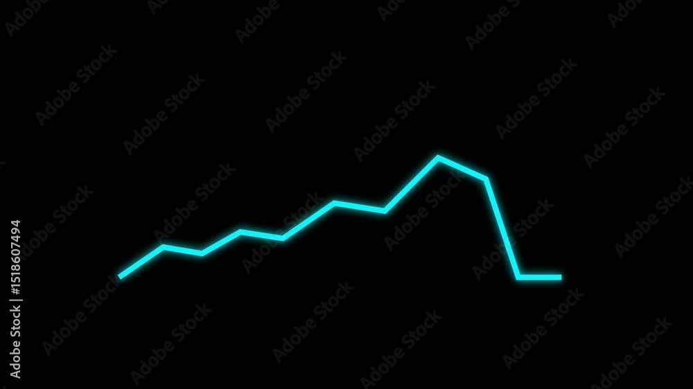 Poster glowing line chart graph - business development competition concept animation. business growth infog