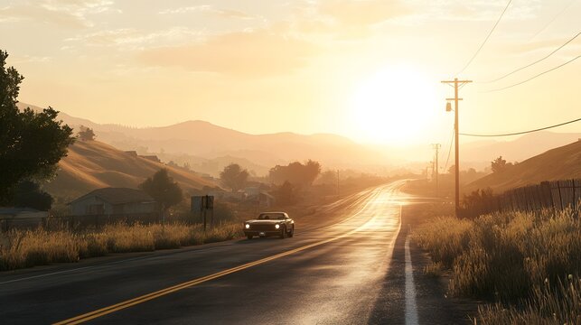 Country road at sunrise.