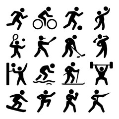 Sports Stick Figure Player Set – Vector Silhouettes of Soccer Actions Isolated on White Background