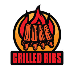 Grilled Ribs in a Burning Fire Logo Design with Single  Thick Line.eps