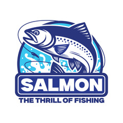 Salmon Jumping Splashing Water Fishing Logo Design.eps