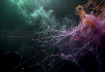 AI generated image of smoke and spiderwebs. with Halloween colors. Halloween background