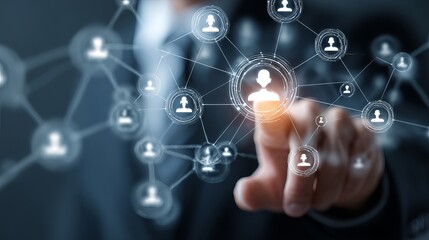 Obraz premium Global Network Connection Digital Business Technology Abstract Concept Modern Futuristic Interactive Interface Online Communication Social Media People Innovation 