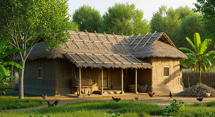 Traditional Mud House in Bangladeshi Village – Rural Morning Scene