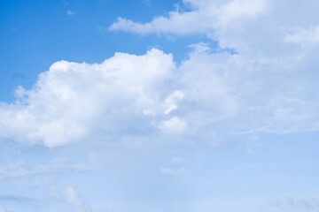 Aerial white clouds on blue sky. Blue sky backgrond nature. beautiful aerial cloudscape view from above, sunny heaven landscape, bright cloudy sky view from buttom with copy space