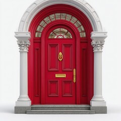 Elegant red doorway with classical columns
