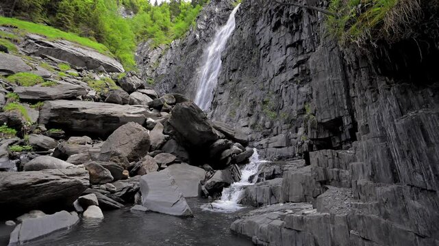 Cascade De La Muzelle in the Ecrins Mountains in the French Alps