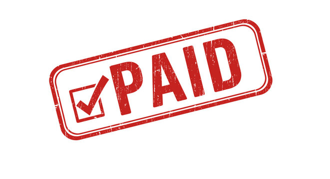  Paid red rubber stamp icon with checkmark for transaction and billing visuals