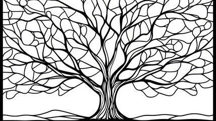 Obraz premium Intricate Black and White Tree Design for Coloring or Illustration