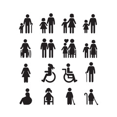 Diverse family and people icons set
