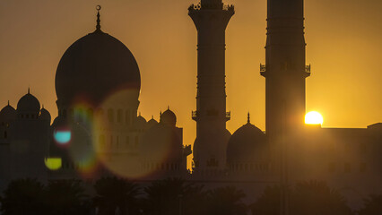 Sheikh Zayed Grand Mosque in Abu Dhabi at sunset timelapse, UAE