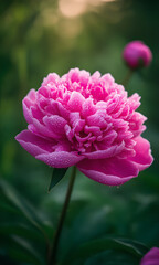Fototapeta premium Peony Morning: Beauty in Dew Drops