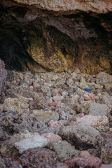 Coastal Cave Entrance A Rocky Beach Scene with Unique Rock Formations