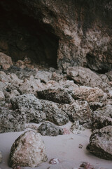 Coastal Cave Entrance Rocky Beach Scene and Mysterious Cave