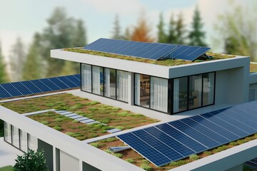 Sustainable Modern Home Design with Solar Panels and Green Roof