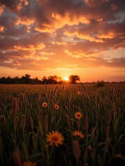 sunset over the field