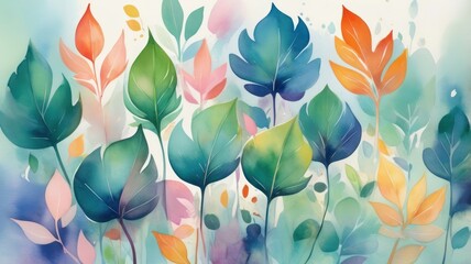 Abstract floral artwork with vibrant leaves