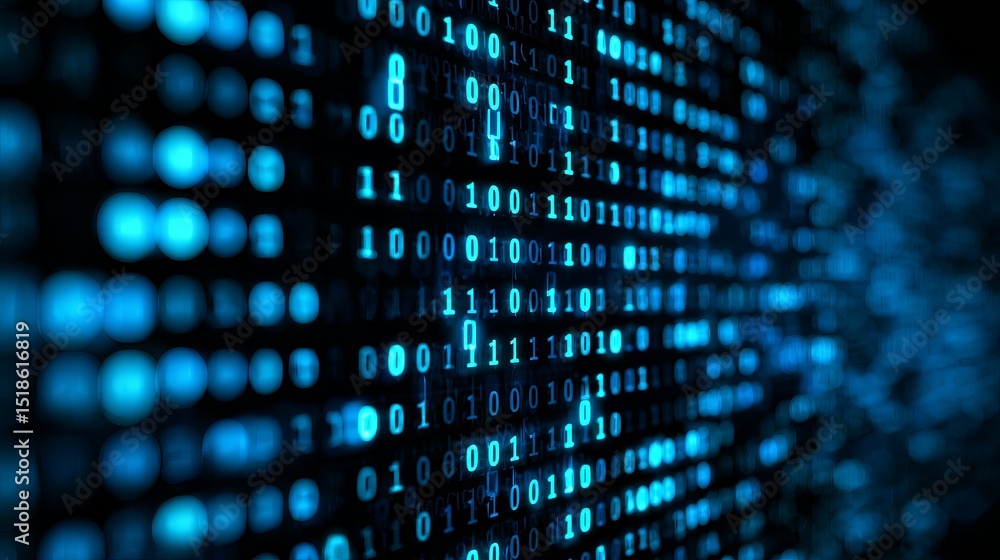 Poster abstract digital data stream blue binary code technology background futuristic illuminated glowing l