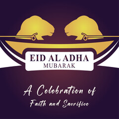 Elegant Eid al-Adha Poster with Golden Sacrificial Animals and Faith-Inspired Tagline Design

