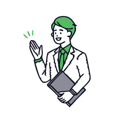 A Business man and woman in suit emphasizing a point. Office Workers Holding Documents, Pointing, and Waving for Corporate Presentation and Business Concept Design.