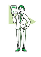 A Business man and woman in suit emphasizing a point. Office Workers Holding Documents, Pointing, and Waving for Corporate Presentation and Business Concept Design.