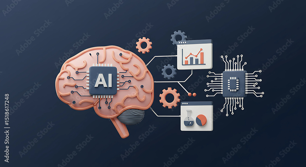 Fototapete artificial intelligence brain with data analysis and machine learning technology