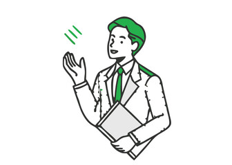 A Business man and woman in suit emphasizing a point. Office Workers Holding Documents, Pointing, and Waving for Corporate Presentation and Business Concept Design.