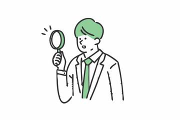 Businessman using magnifying glass to view information about his business.