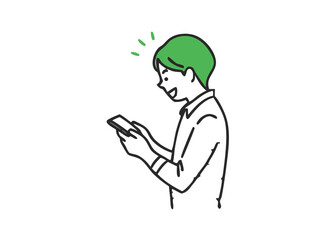 A man in casual clothes is checking his smartphone. Young man using smartphone Illustration of a man in casual clothes checking his smartphone.