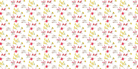 seamless pattern with leaves. Simple seamless floral pattern with delicate pink little rose hips flowers. Fashionable Milflers. Elegant template for fashion prints.