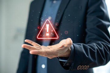 Warning alert icon with a hacked system. malicious software, virus, spyware, malware, or cyberattacks on computer networks. Security on the internet and online scam. Digital data is being compromised.