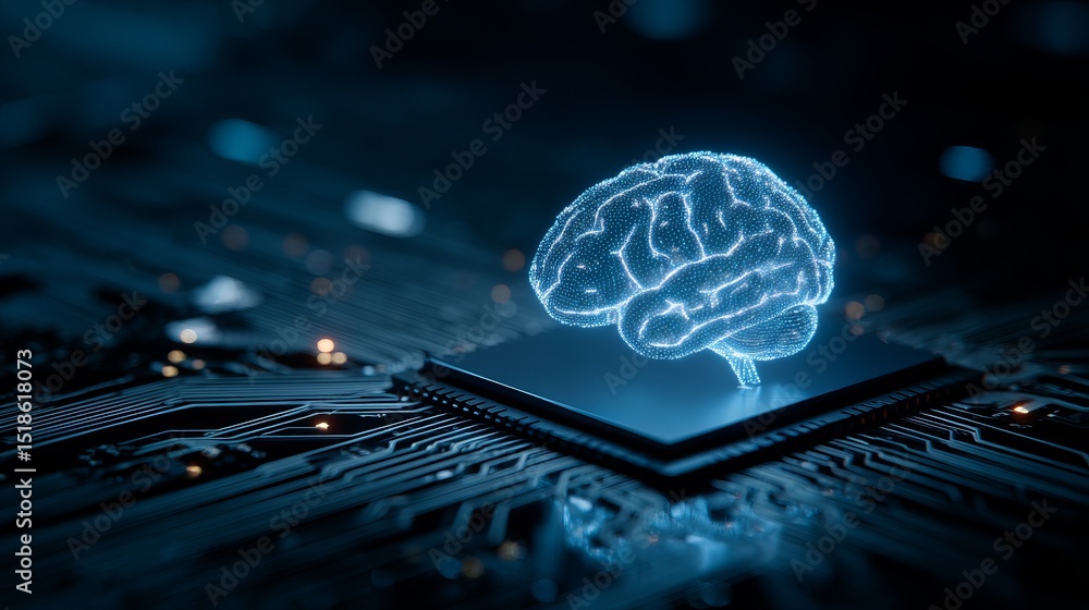 Poster digital brain artificial intelligence technology concept futuristic network neural system digitaliza