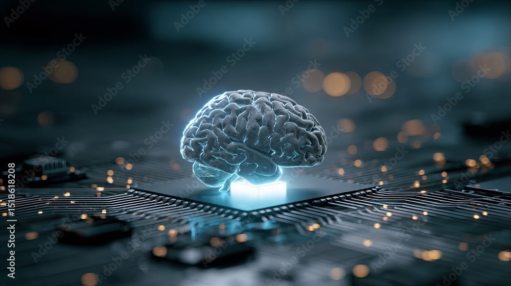 Poster artificial intelligence brain circuitry technology digital abstract futuristic neural network highte