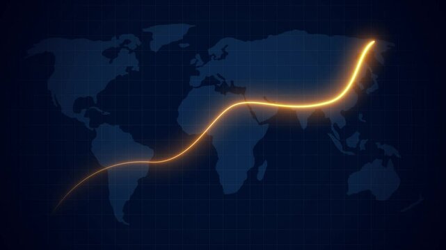 Global business growth neon glowing line and world map background animation 4k. Business, economy, financial services Abstract concept of global economy, financial technology, and data-driven markets - Powered by Adobe