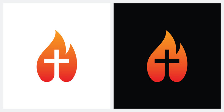 fire cross church logo design vector template