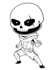 A cartoon character with a skeleton on his face