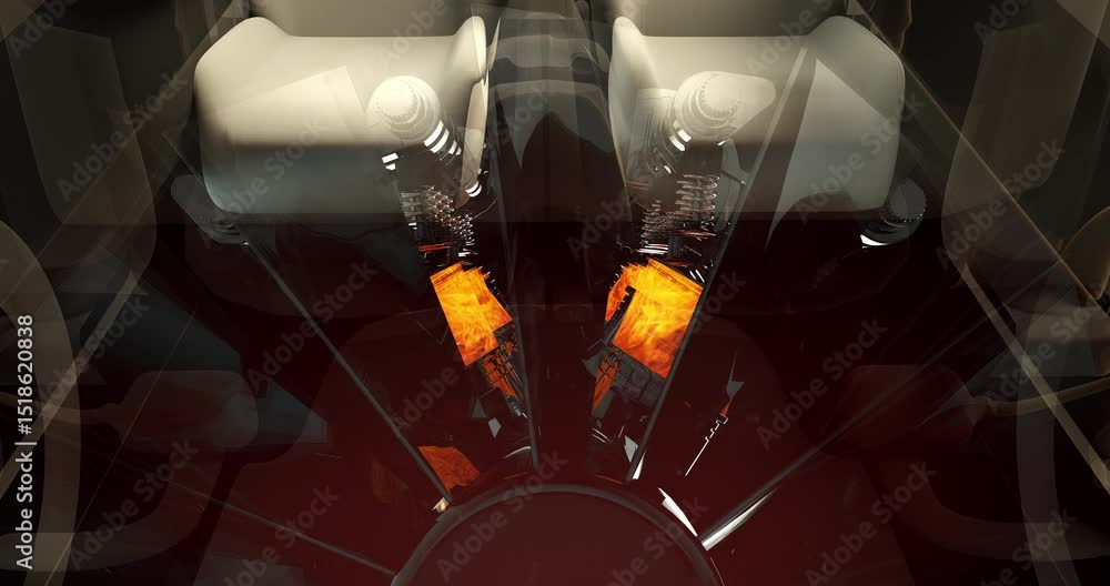 Aufkleber Wireframe Car Exposing V8 Engine Pistons in Smooth Motion. Industry And Technology Related 3D Animation.